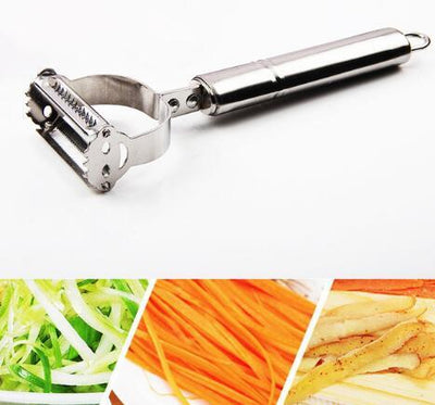 Effortlessly switch between julienne and smooth peeling with this 2-in-1 kitchen tool. Made from high-quality stainless steel for durability and sharp performance.