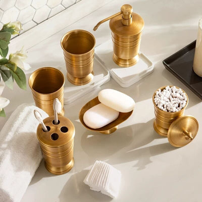 Decorative bronze finish bathroom accessory set, perfect for creating a warm, luxurious bathroom ambiance