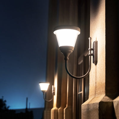 Outdoor solar-powered courtyard light providing bright LED illumination for home exteriors
