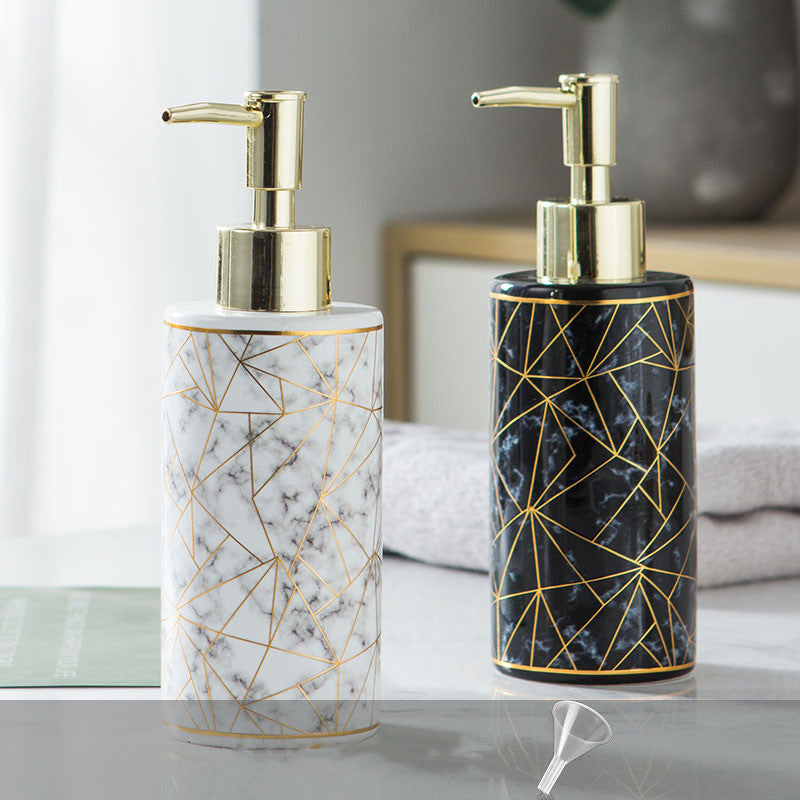Premium marble ceramic bathroom accessory set, including shampoo and lotion bottles for a modern look