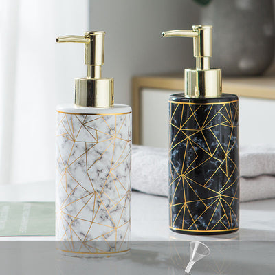Premium marble ceramic bathroom accessory set, including shampoo and lotion bottles for a modern look