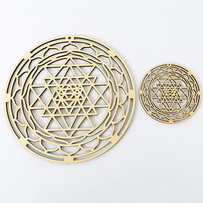 Handcrafted wooden wall decoration with sacred geometry design for calming and spiritual ambiance