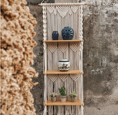 Elegant woven tapestry rack for displaying artwork or tapestries, perfect for living room or study walls